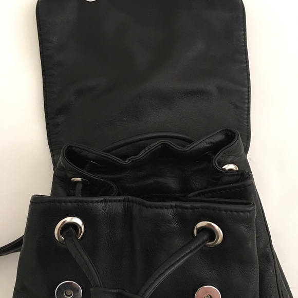 DKNY Black Mini Leather Backpack 10x8x5 Magnetic Snaps Silver Hardware - Picture 13 of 16